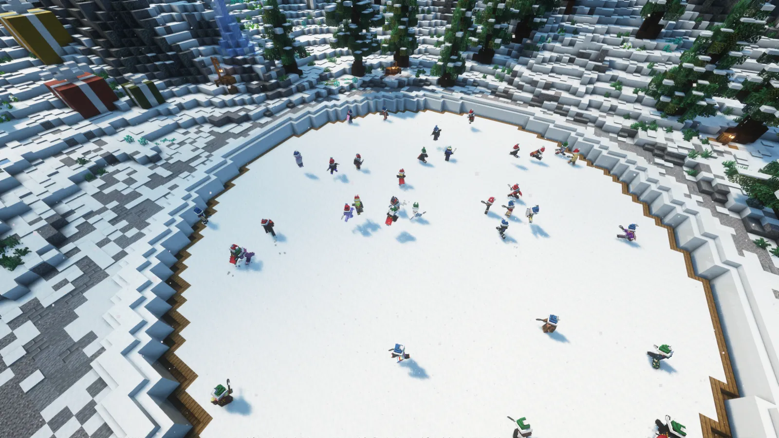 Players spread across the snow arena