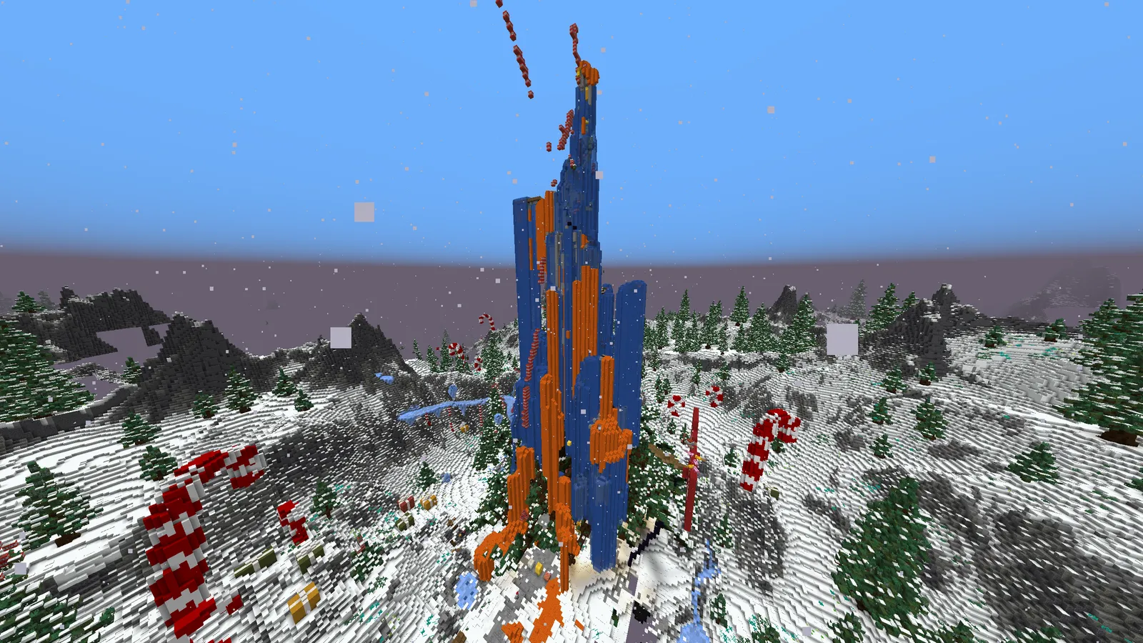 A tower build towering over the snowy map